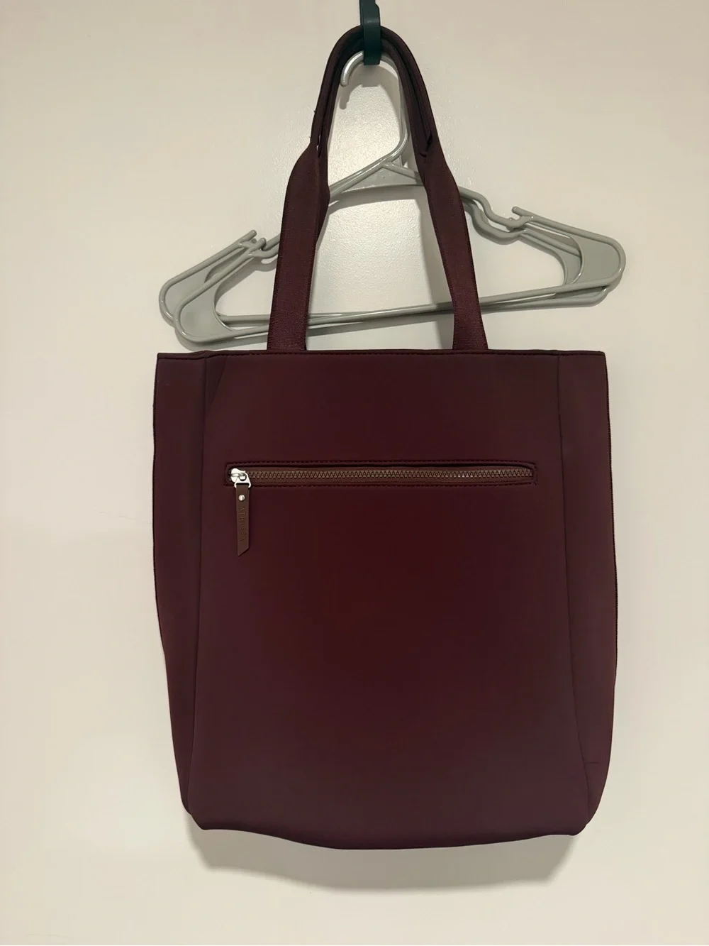 Athleta Burgundy Laptop Tote with Front Zip Pocket